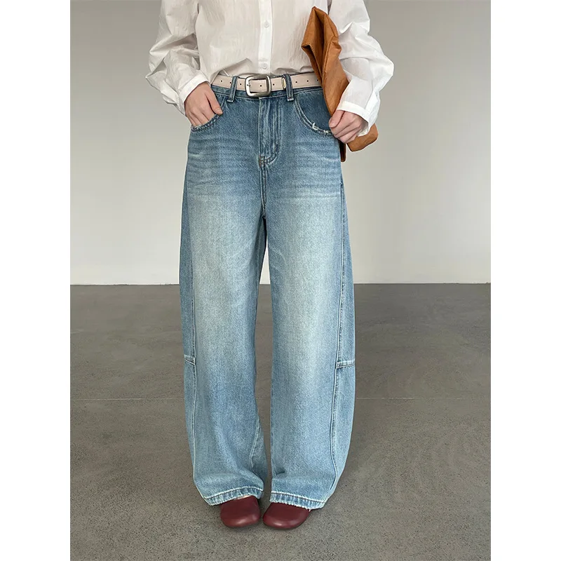

Taochuan Women's Soft Casual Loose Fit Jeans Light Blue Denim Pants Slimming Effect Comfortable Cotton l Waist