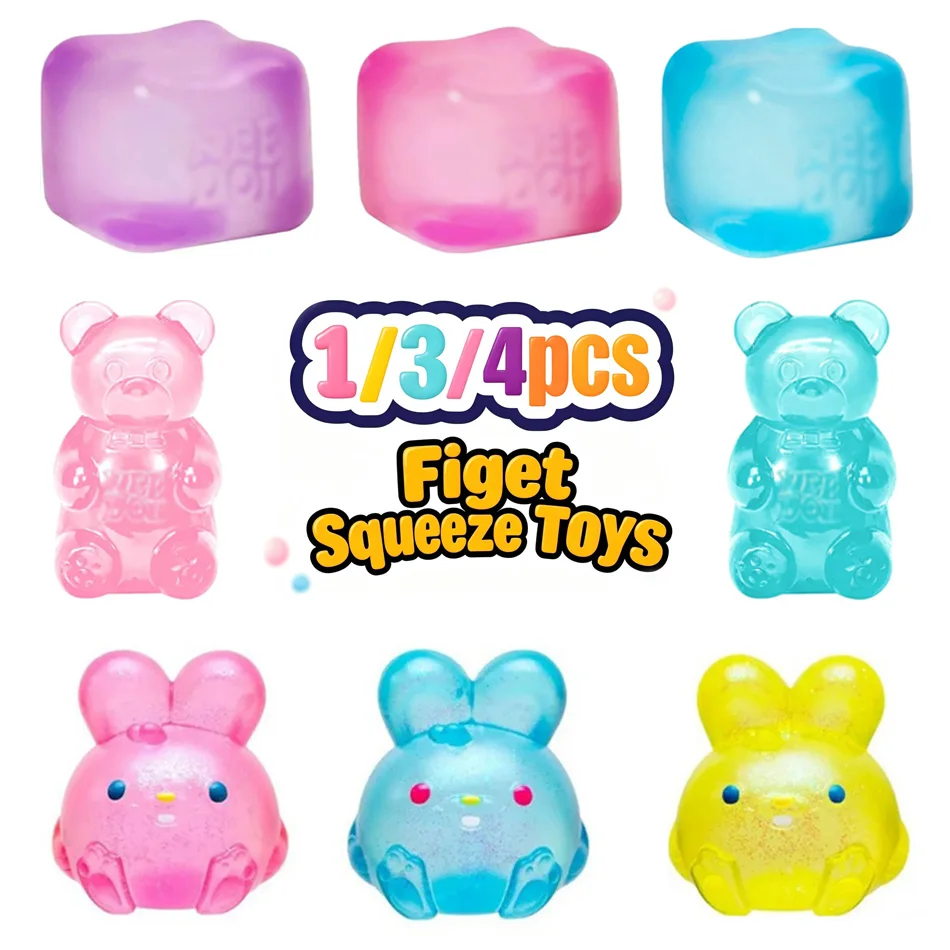In Stock squishy toy, Jelly Bear & Rabbit Shapes, Soft Slow Rebound Stress Relief Squeeze Fidget Toys, Sensory Hand Toys