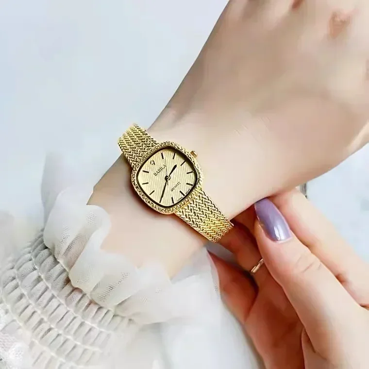 Relojes de oro de 24K para mujer, reloj de oro pequeño tallado con cara Fritillaria Natural, resistente al agua, movimiento de alta calidad
