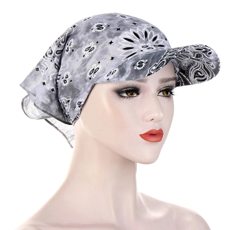 Unisex Women Bandana Turban Headscarf Summer Adjustable Cotton Baseball Cap Beach Uv Protection Sun hats Square Visor Scarf Hat