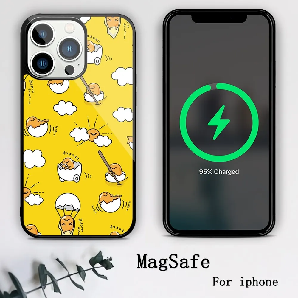 MINISO Sanrio Gudetama Phone Case For iPhone 11 12 13 14 15 Mini Pro XS Max X S Plus XR Magnetic Attraction Shell