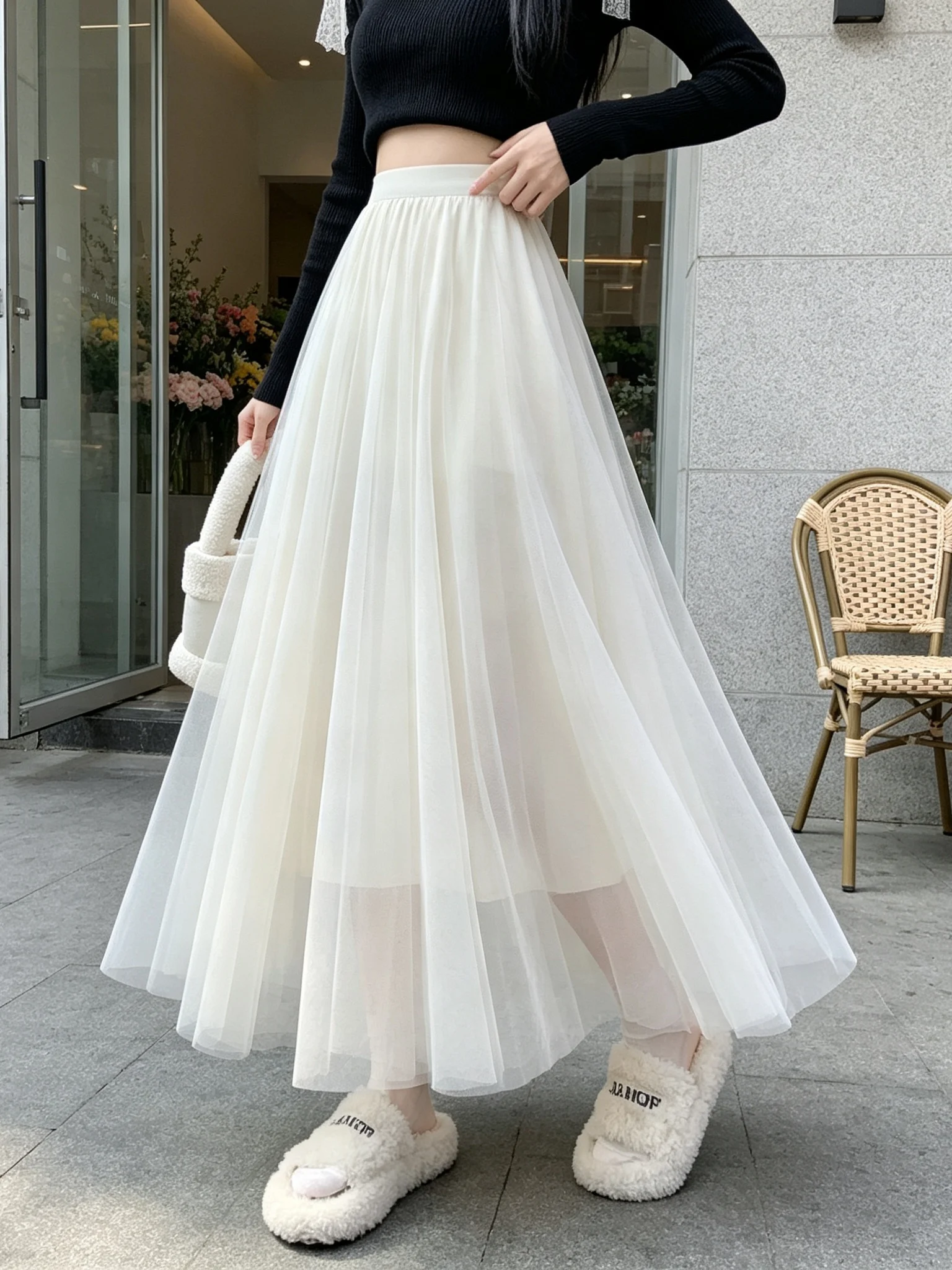 High Waist A-Line Skirt Women's Half Skirt Spring Summer New Style Inner Wear Pleated Long Skirt Cover Hip Base Net Skirt