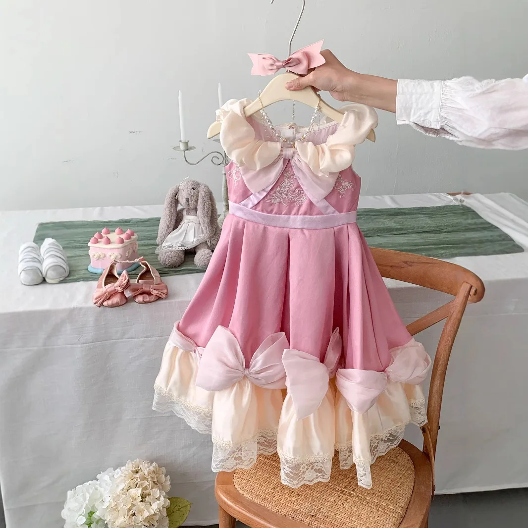 

Girls Skirt 2025 Summer New Childrens Clothing Korean Wind Girl Baby Sweet Bow Lolita Princess Skirt Casual Simple Daily