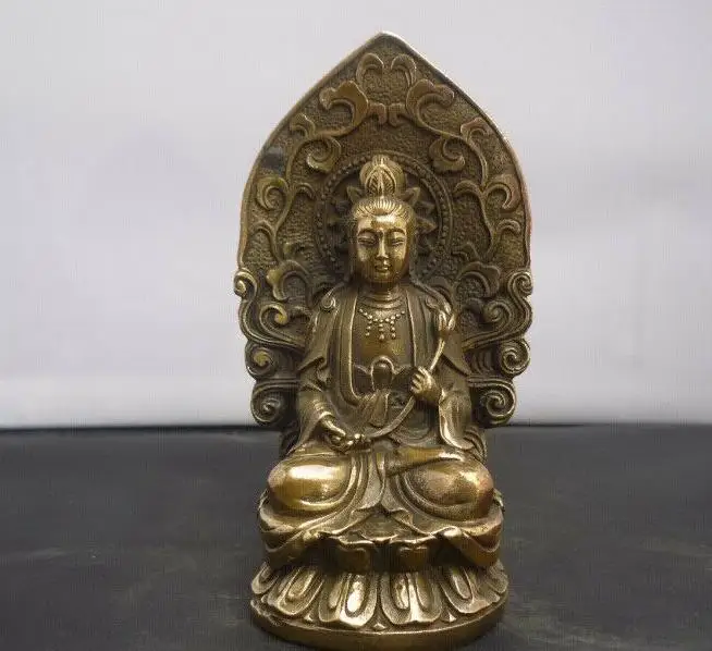 

Chinese old copper brass handwork carved guanyin Buddha statue