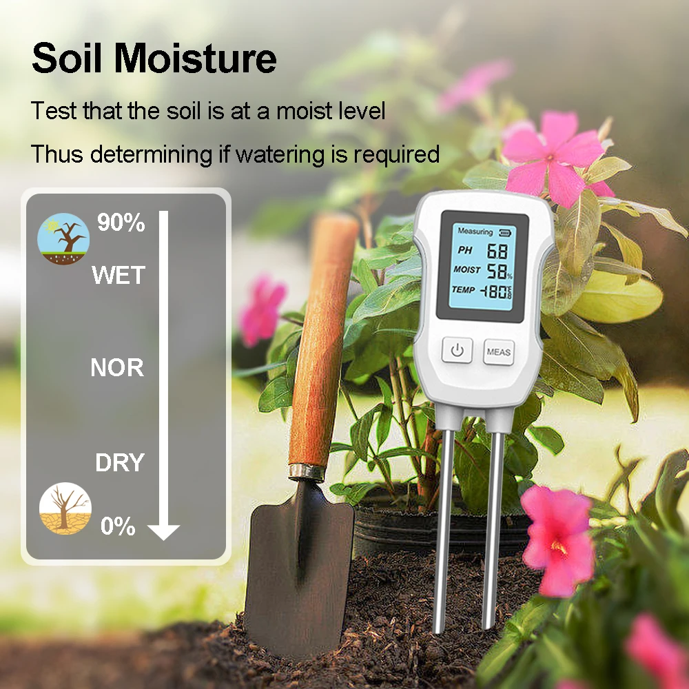 3-in-1 Soil Moisture Meter Digital Plant Temperature/Soil Moisture/PH Meter LCD Display Soil Test Meter for Gardening Farming