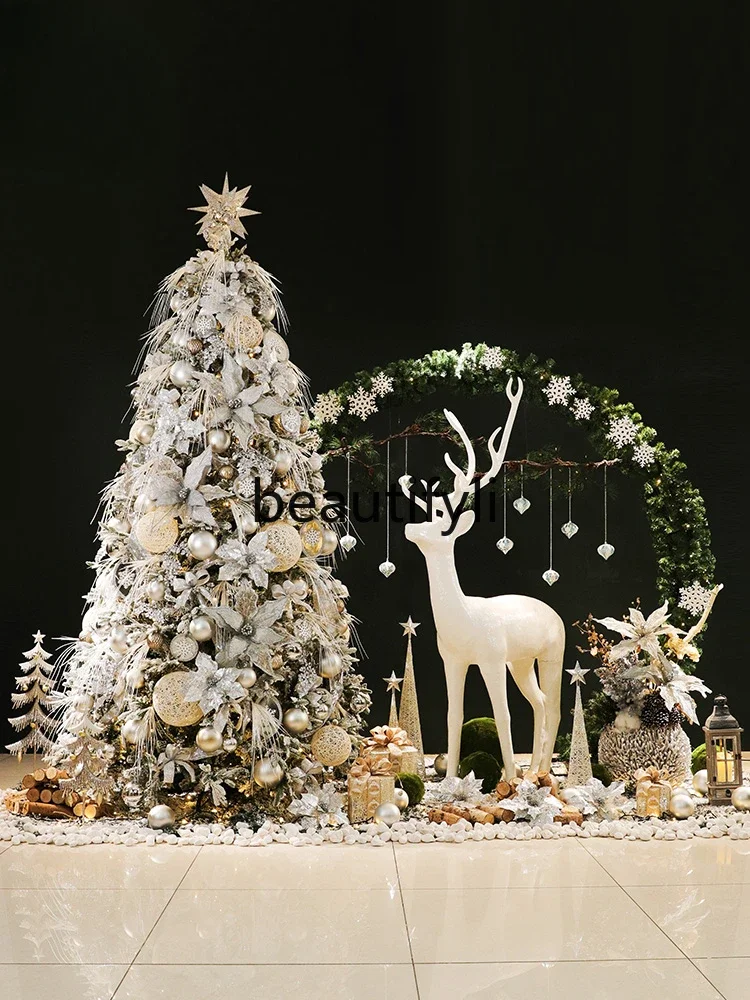 Enterprise customized Christmas large window scene arrangement hotel shopping mall decoration Christmas tree floor set