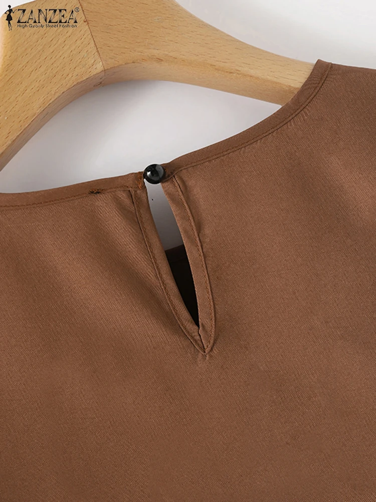 Zanzea Mode Falten Langarm Bluse Frauen Vintage Tops 2023 Herbst Rundhals-Shirt Urlaub kausal lose einfarbige Blusas