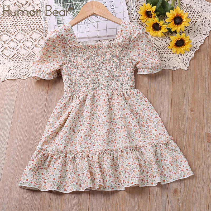 

Humor Bear Girls Dress New Summer Short Sleeve Floral Printed Sweet Ruffle Princess Dress Toddler Children Clothes