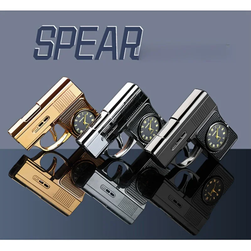 NEW Creative Gun Type True Watch Windproof Jet Blue Flame Butane Gas Torch Lighter Outdoor Funny Portable Cigar Lighters Smoking