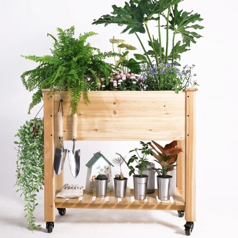 Solid wood flower box, multi-layer movable flower box, outdoor planting box