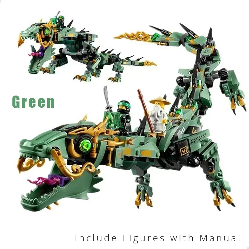 Bloques de construcción MOC Mecha Dragon compatibles con juguetes 70612 para niños, ladrillos de dragón Mech verde, regalo para niños