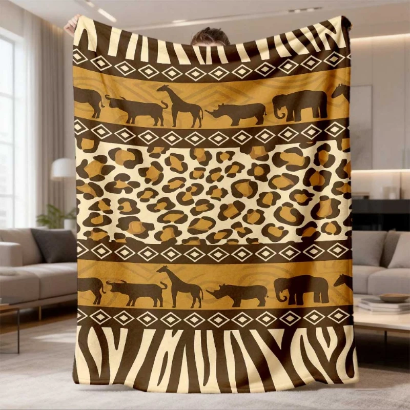 African Wildlife Leopard Zebra Patchwork Throw Blanket,Warm Sofa,Bed Lap Cover,Travel Wrap,Birthday Festival Household Gifts