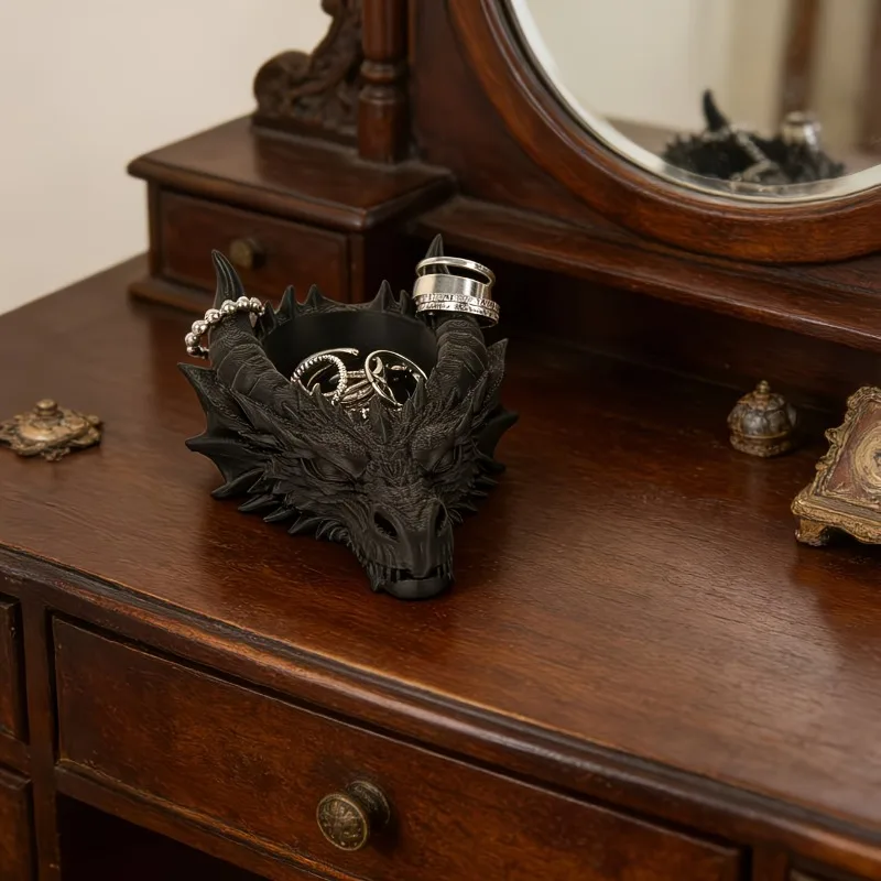 Cool Gothic Dragon Head Desktop Decor, Dark Series Jewelry Storage Organizer, Home Ornament image 2