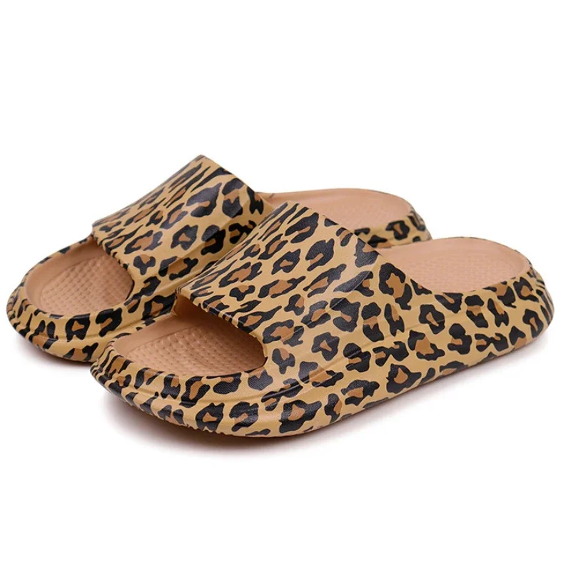 Leopard Thick Platform Slippers Women Soft Sole Pillow Slides Sandals Unisex Summer Beach Trendy Outdoor Thick-soled Plus Shoes