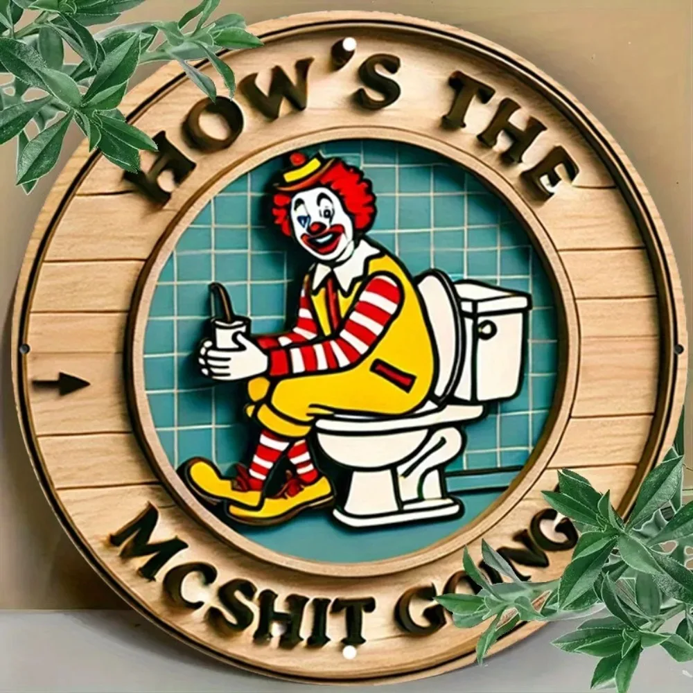 Vintage Clown Metal Sign 7.8'' Round Aluminum Wall Art - Humorous Bathroom Decor for Bar Cafe Beach House Retro