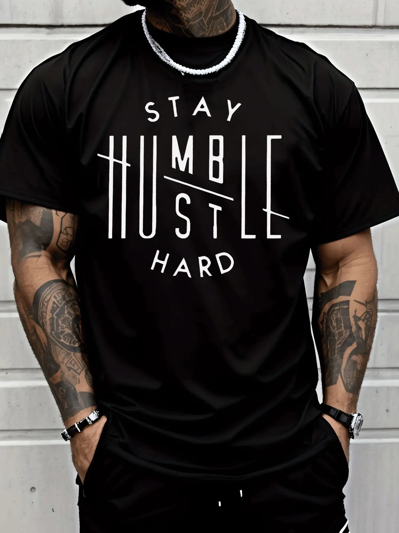Stay Humble Hustle Hard Slogan Graphic Tee for Men Breathable 100% Cotton Perfect for Summer Streetwear and Motivational Vibe