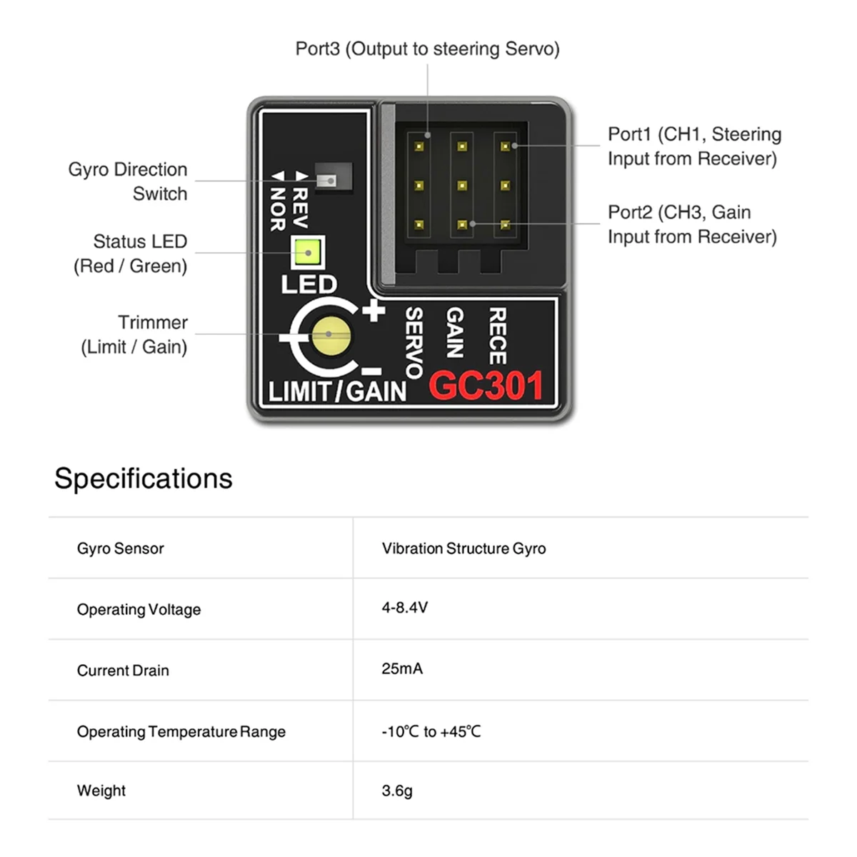 

НОВЫЙ GC401 4-8,4 В мини-гироскоп с датчиком гироскопа для Wltoys K969 RC автомобильный выход рулевого управления корректирующий встроенный компактный