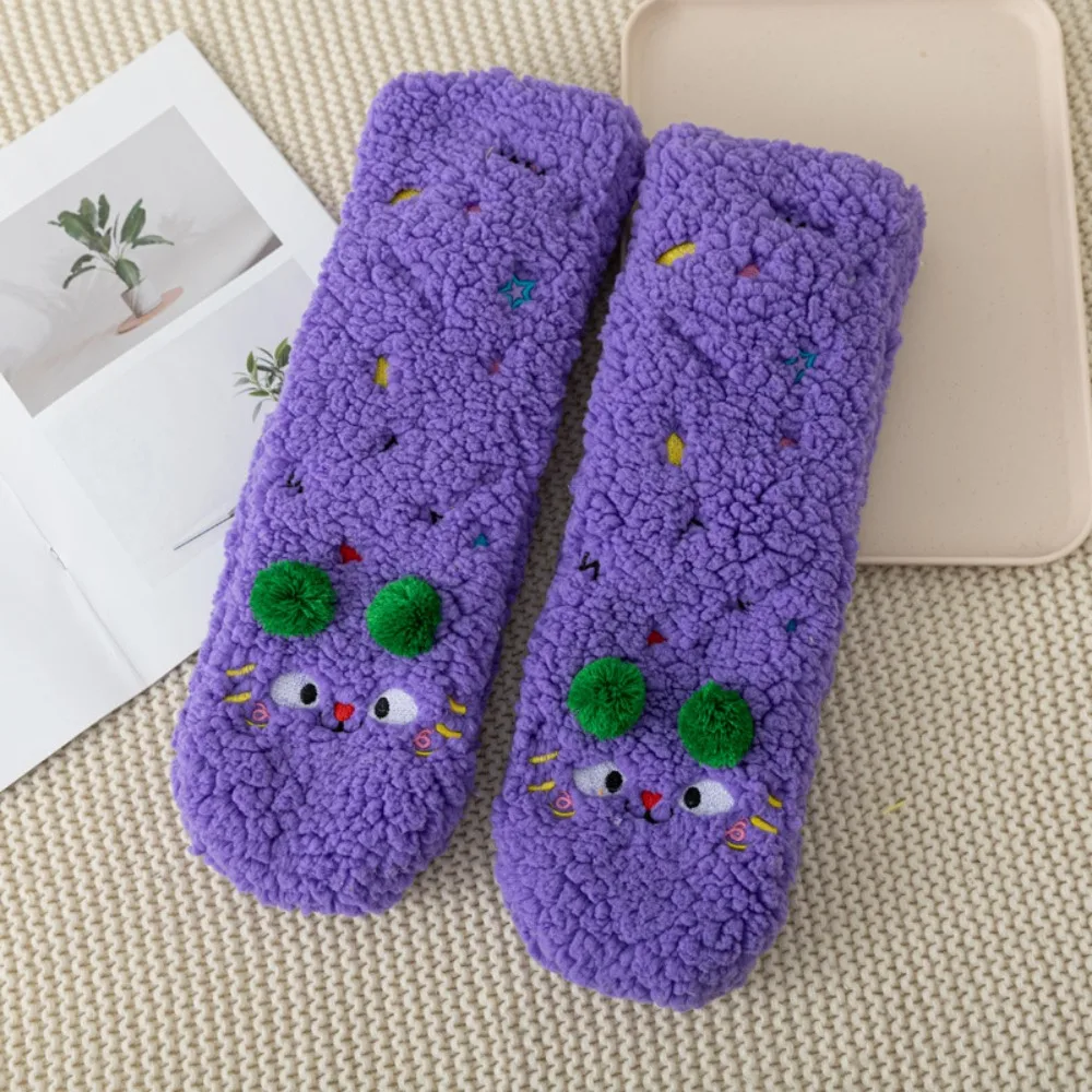

Cute Cartoon Thick Thermal Socks Plush Anti Slip Sleeping Slipper Socks Mid Tube Foot Warmer Fleece Sock Women Men Women