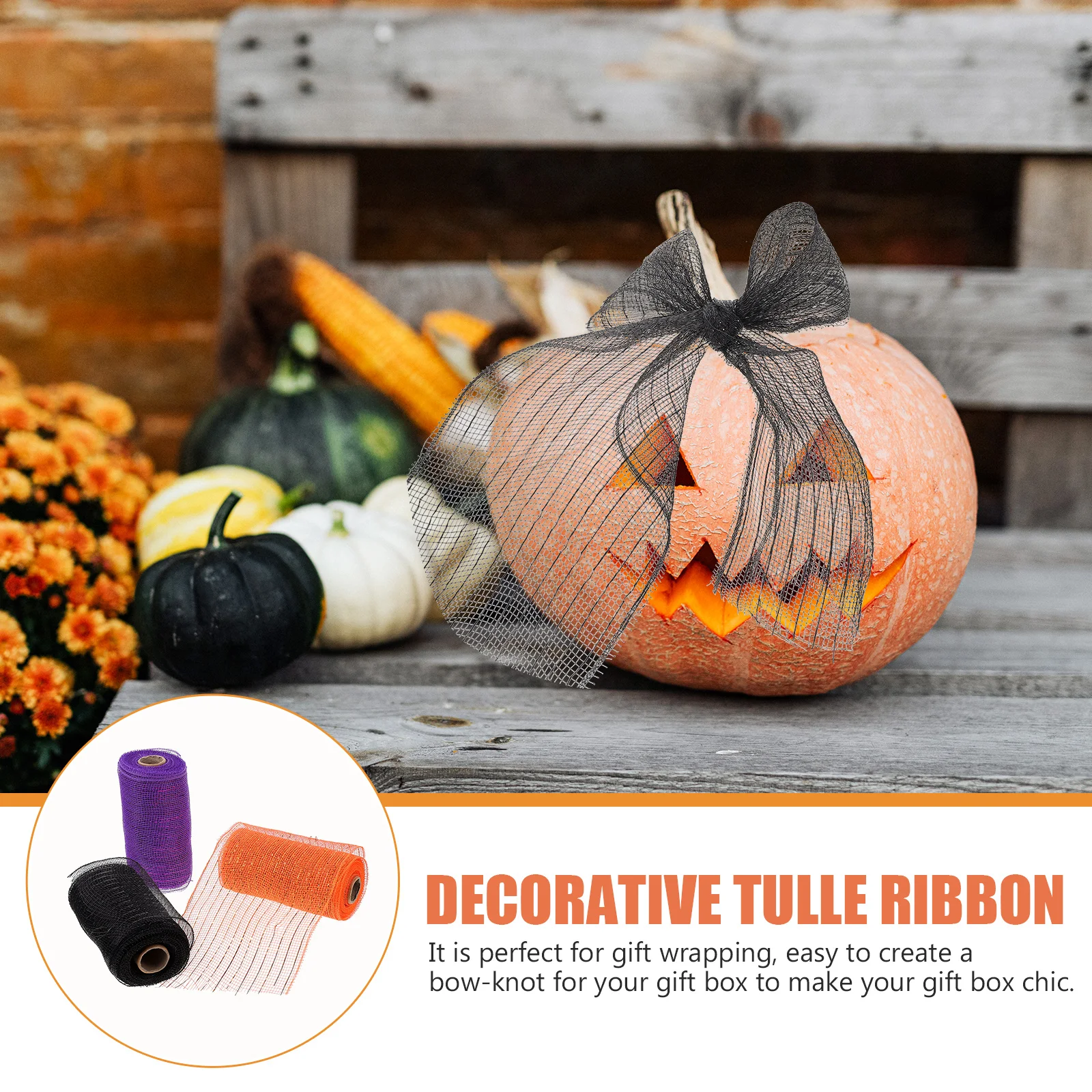 

3 Rolls Halloween Mesh Ribbon Diy Craft Making Gift Wrapping Decorative Ribbons Wreath Crafting Metallic Foil Ribbon Party