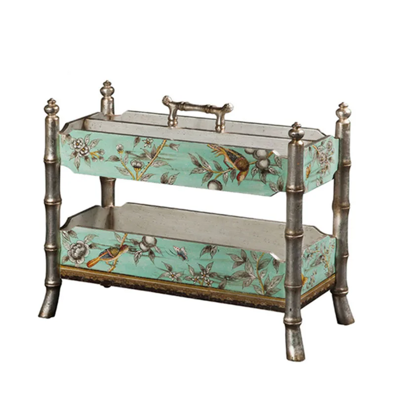 

Birch Hand Painted Flowers and Birds Bookshelf Magazine Rack Household Ornament Furniture