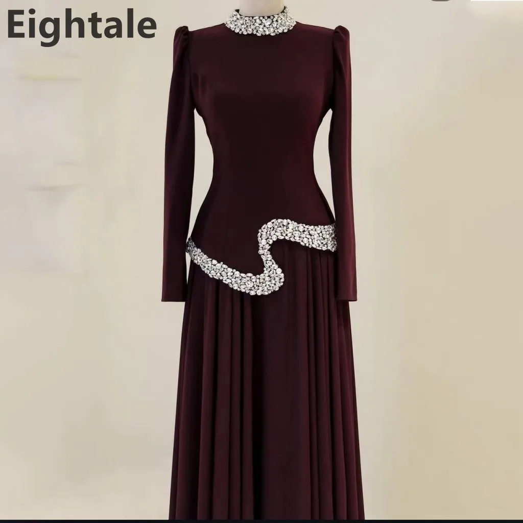 

Eightale 2025 Long Sleeve High Neck Beading Evening Dress A Line Prom Dress Saudi Arabic Party Gown Customized