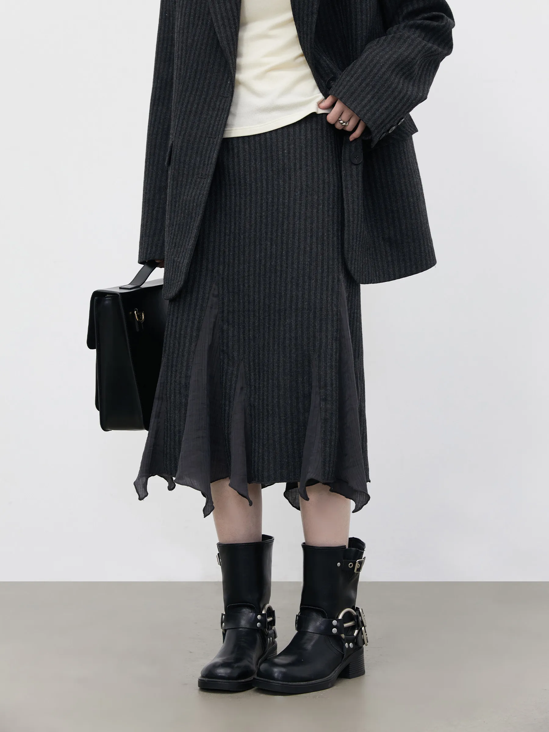 CHIC VEN Fashion Women Woolen Blazer Coat Loose Casual Office Ladies Suit Jacket Striped Fish Tail Skirt Set Autumn Winter 2026 view 3