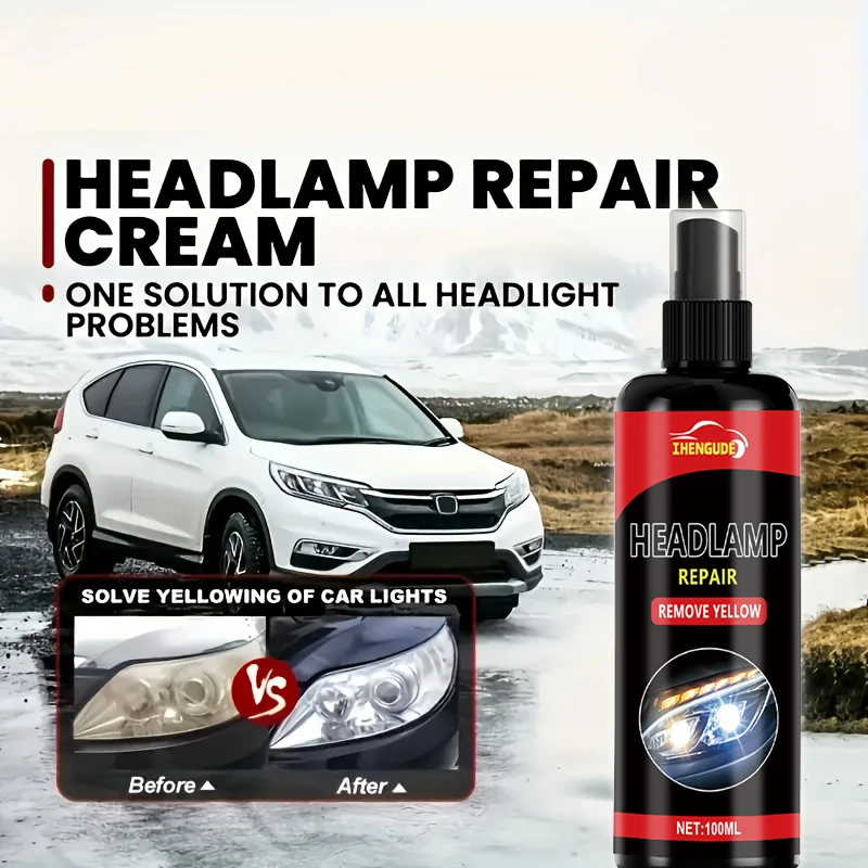 بخاخ إصلاح المصابيح الأمامية 100 مل، طقم إصلاح المصابيح الأمامية المبتكرة للسيارة، يحل مشكلة الأكسدة والإصفرار، ويعيد تألق المصابيح الأمامية