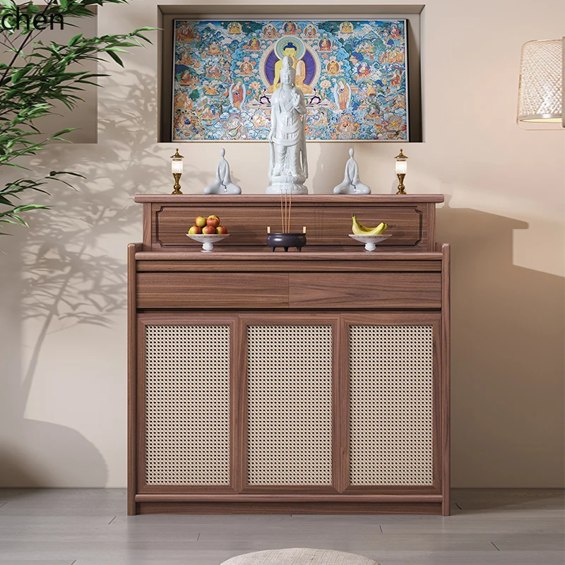 

HTT Offering Table Incense Case Household Solid Wood Guan Gong God of Wealth Buddhist Platform Modern Buddhist Hall Gongtai