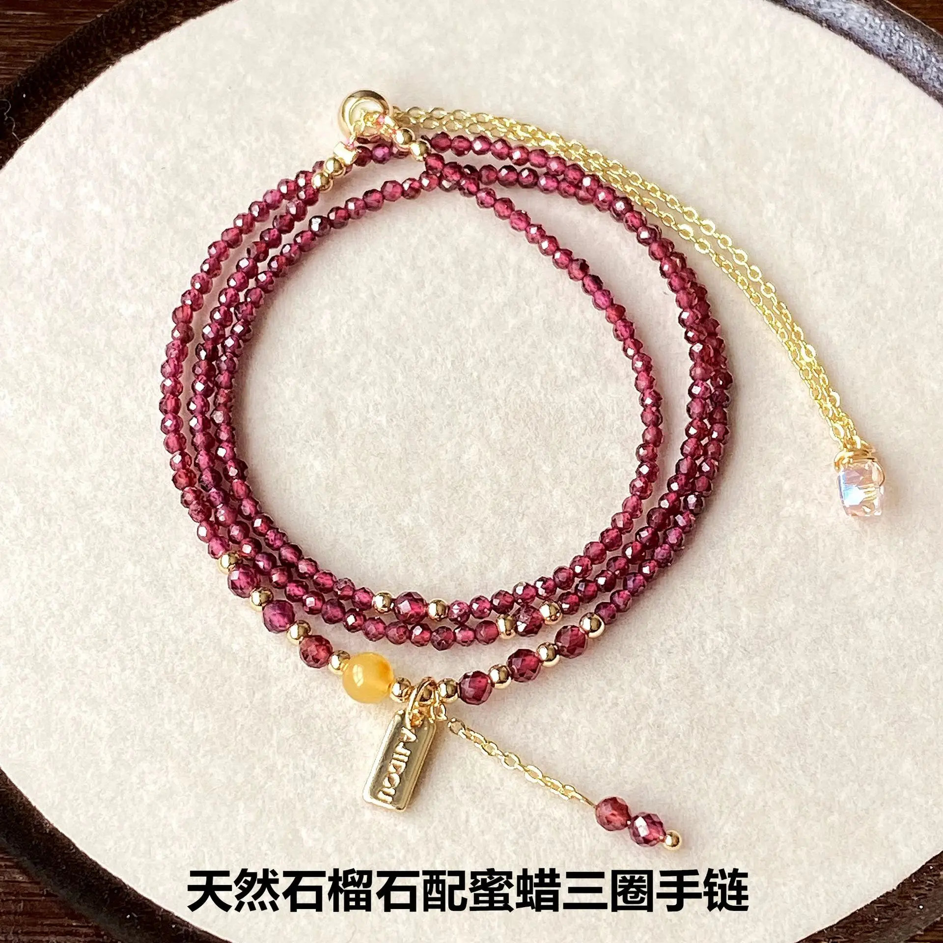 New natural crystal jewelry, purple tooth black burgundy garnet beeswax cut face three circles bracelet bracelet, necklace