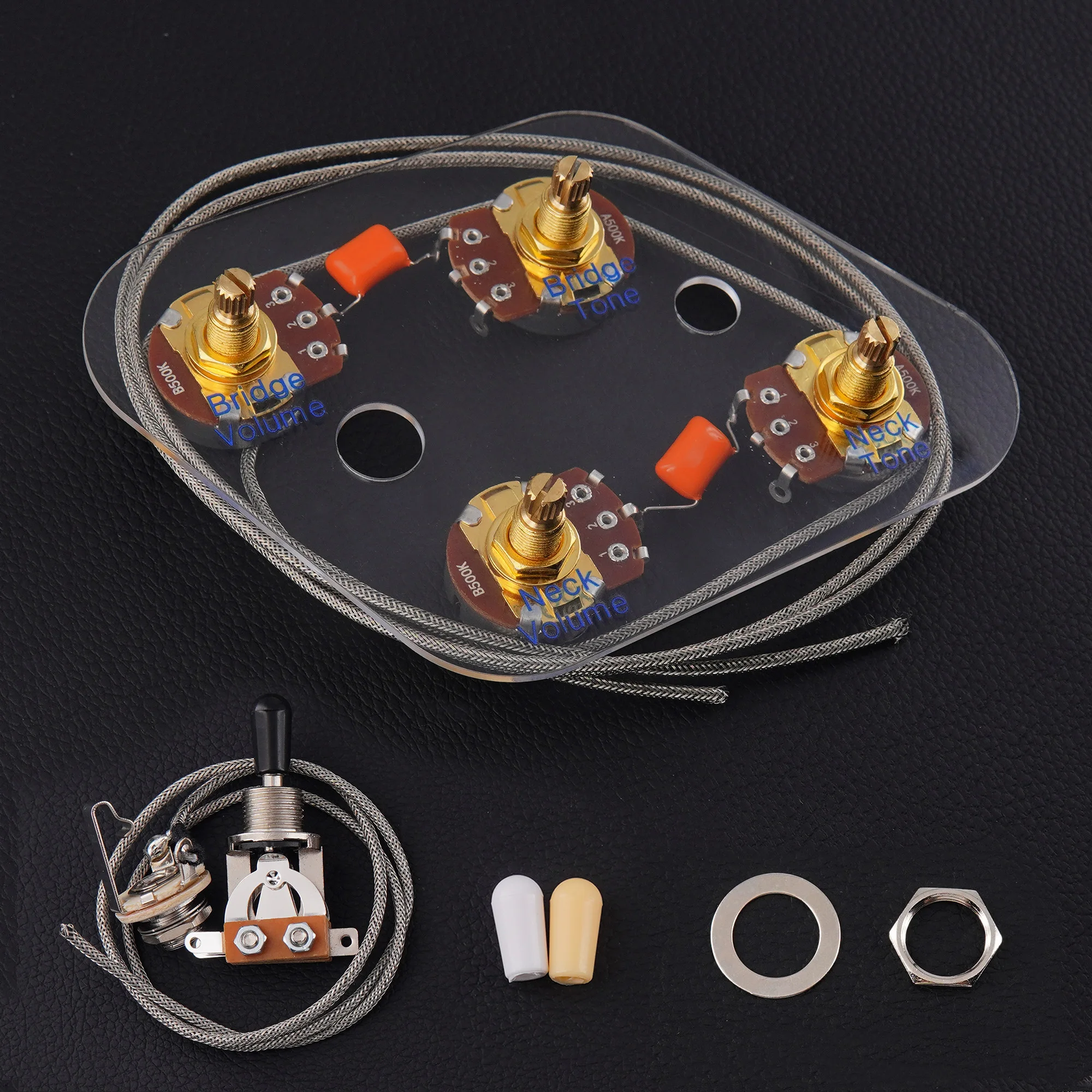 FLEOR LP Gitarre vorverdrahtetes Kabelbaum-Set 2T2V 500K Töpfe und separater 3-Wege-Schalter