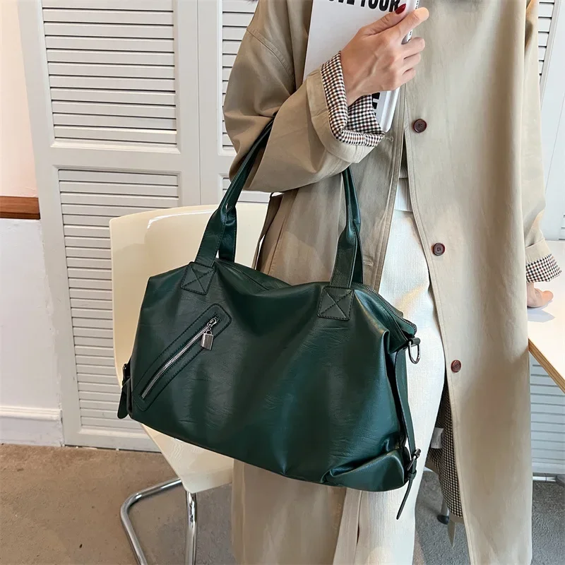 Women‘s Big Green Shoulder Bags Quality Soft Leather Tote Bag New Large Capacity Handbags Lady 2023 Casual All Match Shopper Bag