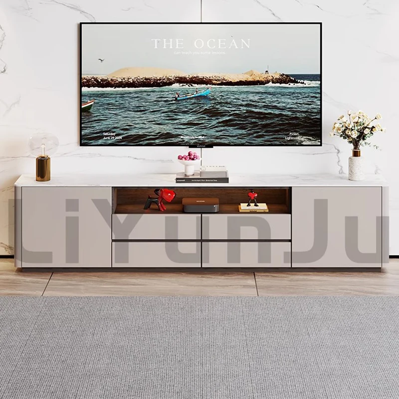 Meja TV Kayu Modern untuk Ruang Tamu, Meja TV Universal Desainer dengan Laci Mewah, Furnitur Trendy untuk Penyimpanan