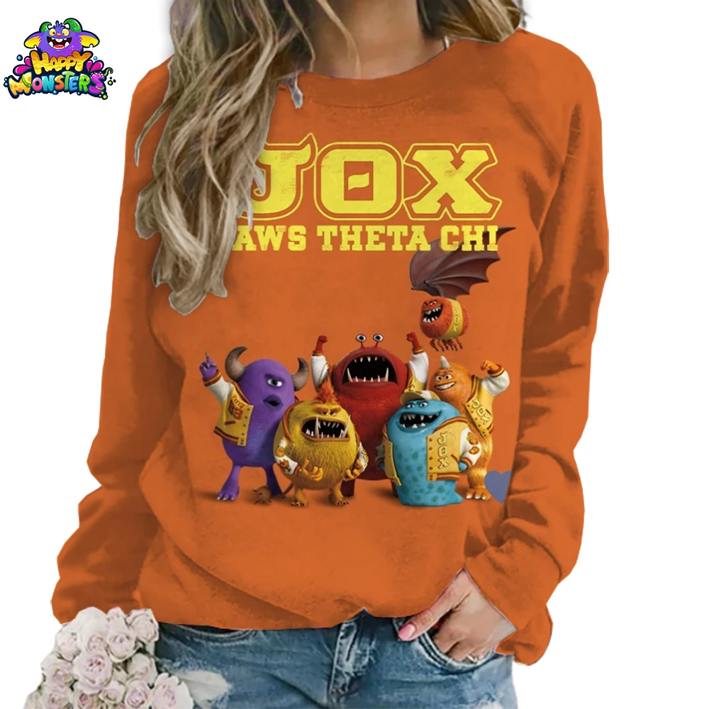 Disney Monsters Inc. Women's Long Sleeves Sweatshirts O Neck Autumn Clothes S-3XL High Quality 3D Print Y2k Leisure 2024 Fashion