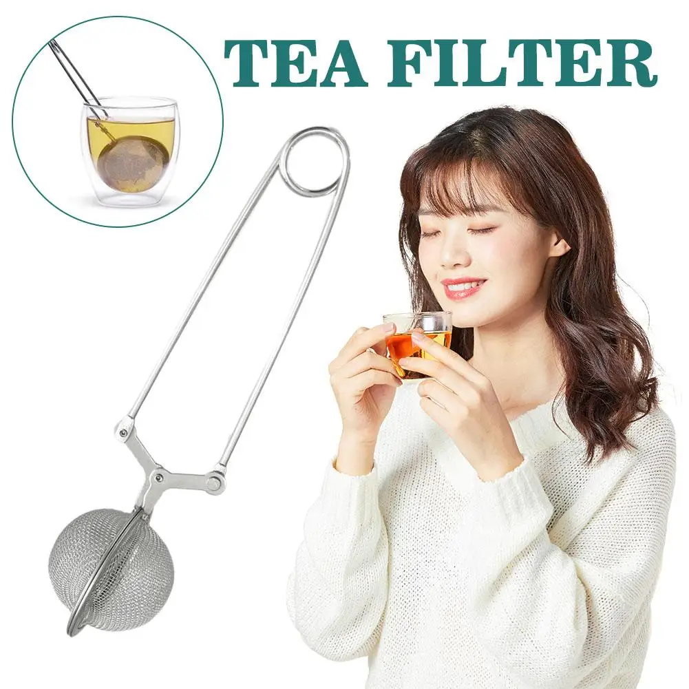 Reusable Steel Mesh Tea Infuser Sphere - Anti-Scald Handle Herb Coffee Filter Strainer Practical Kitchen Gadget Tea Diffuser T1F