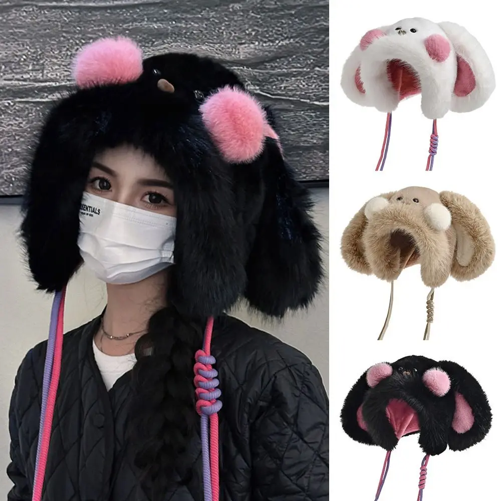 

Модная зимняя шапка-балаклава, ветрозащитная утолщенная шапка-бини, румяна с кроличьими ушками, сохраняющая тепло, защитная шапка для ушей для женщин и девочек