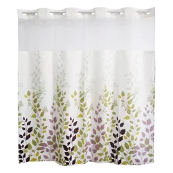 Waterproof Polyester Curtain with Yarn Cut Large Ring, Waterproof Fabric, Maple Leaf, Garden, Double Layer, Bathroom Water, 1Pc