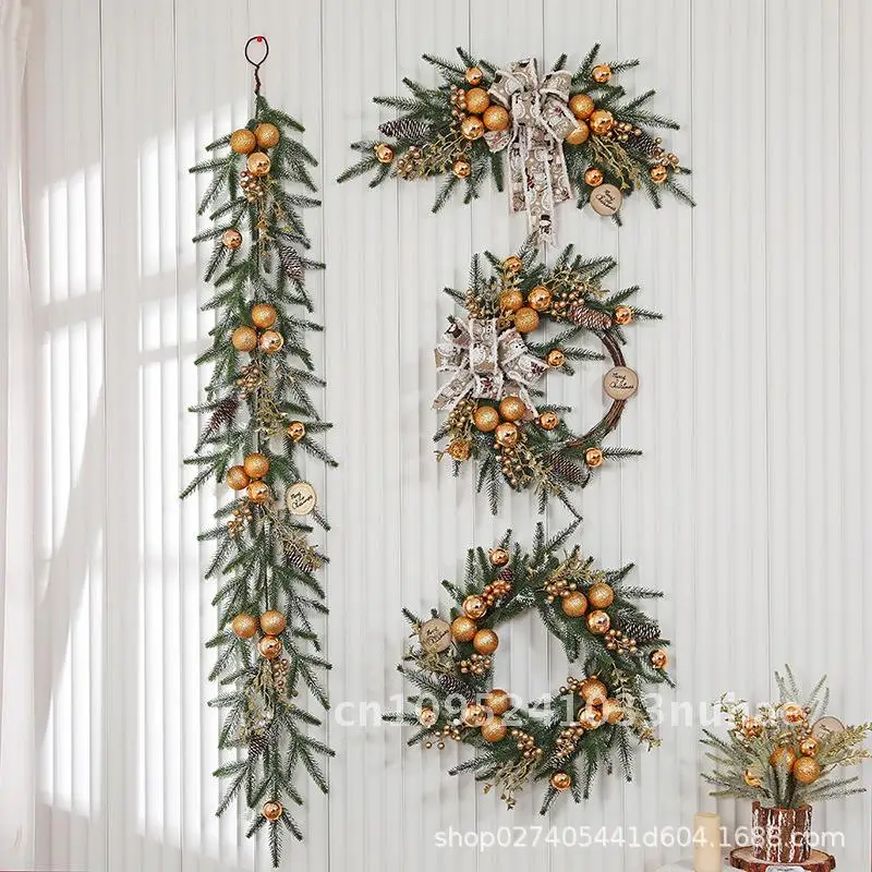 

Christmas wreath decoration door hanging simulation golden Christmas rattan Christmas decoration props