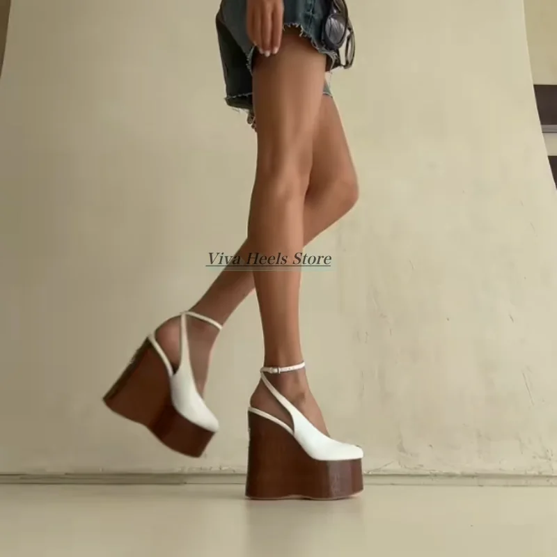 

2026 summer new in high platform wedge heeled sandals women's peep toe clogs leather high heels sexy luxury designer shoes