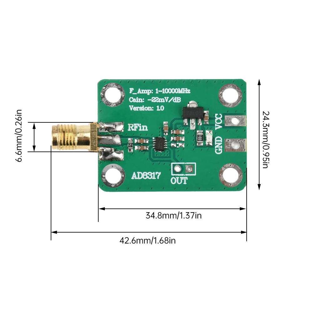 AD8317 HF-Modul Hochfrequenz-Ausgang Log-Detektor Leistungsmesser DC 7-15V Signalleistungsmessung 1M-10000MHz – Detail 4
