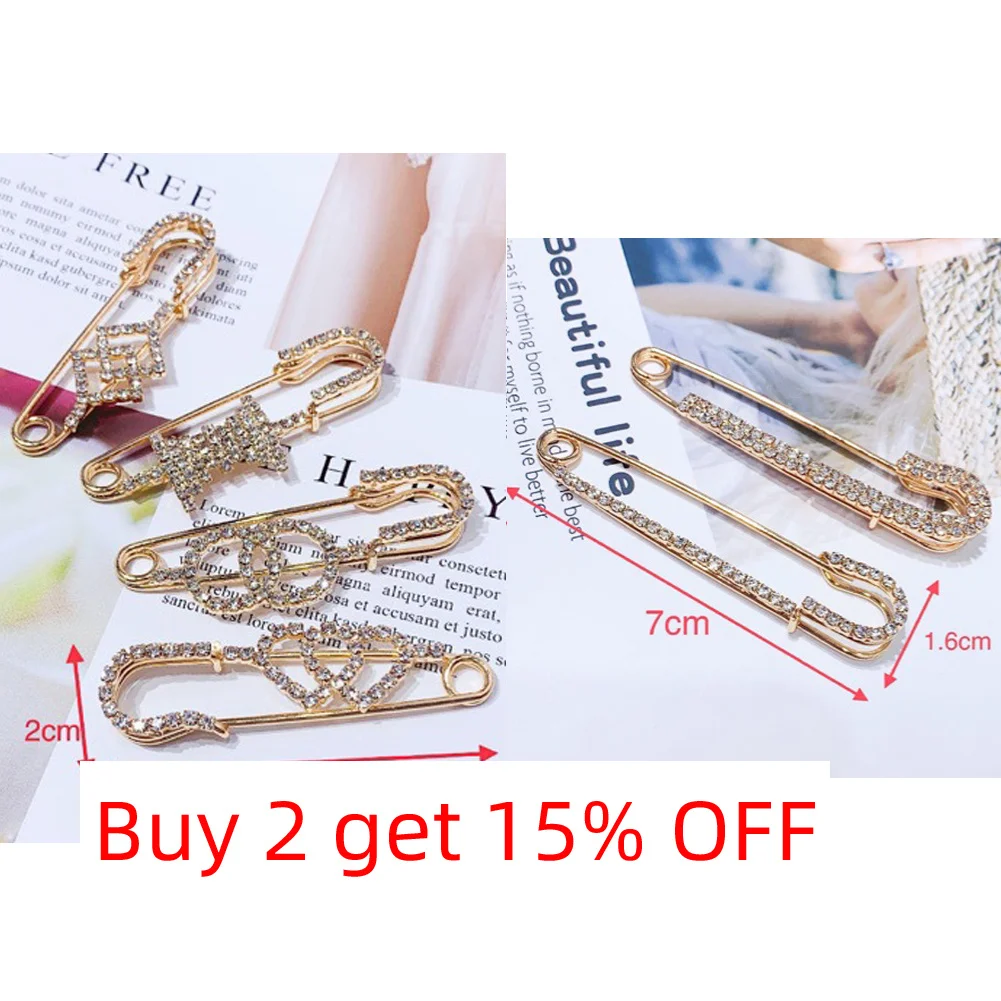 Big Geometric Crystal Brooches For Women Cardigan Buckles Excellent Rhinestone Brooch Pin Anti Exposure Buttons For Suit