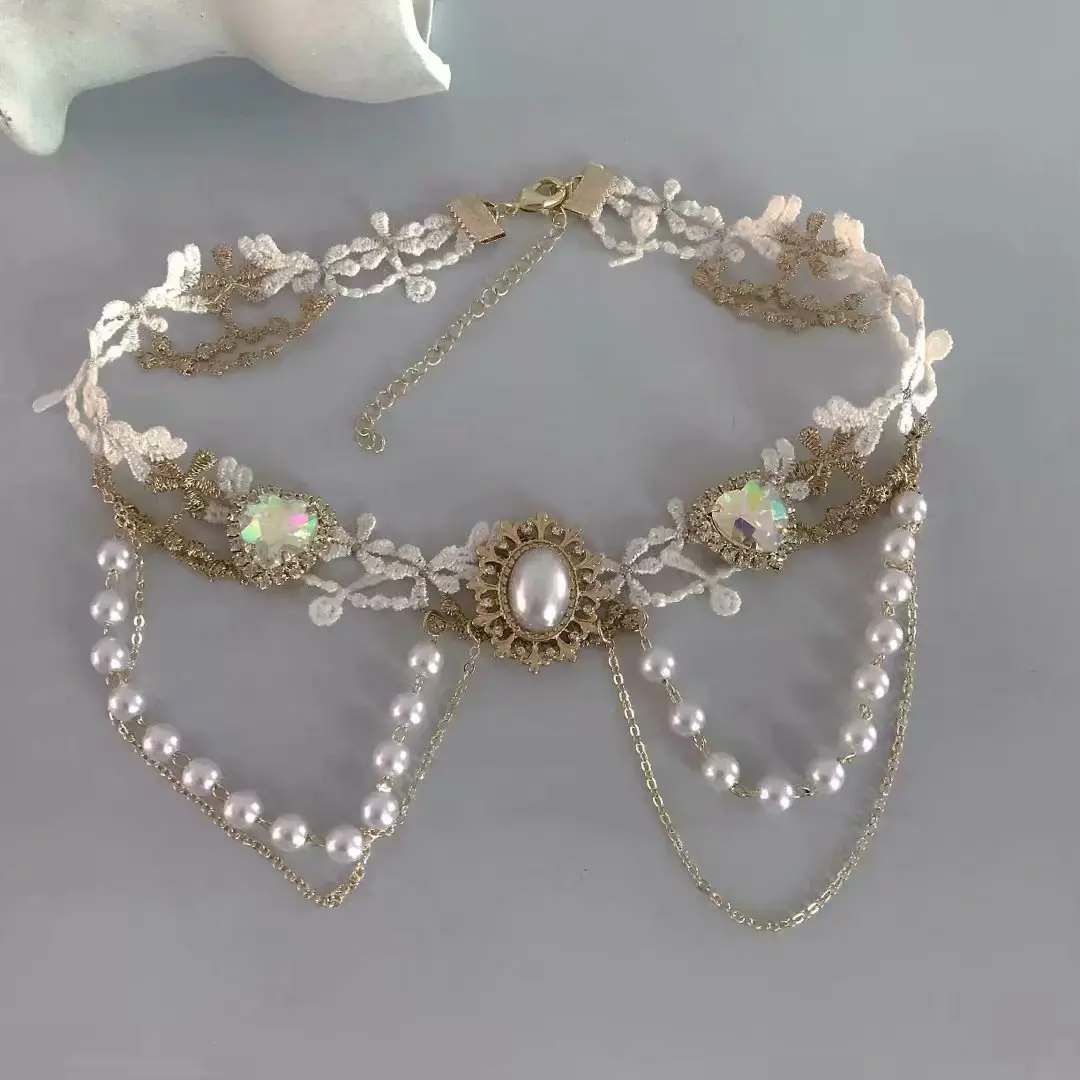 Lolita Choker Ngọc Trai Ren Công Chúa Nhật Bản Giao Hưởng Tình Yêu Cổ Ngọc Trai Lolita Phụ Kiện