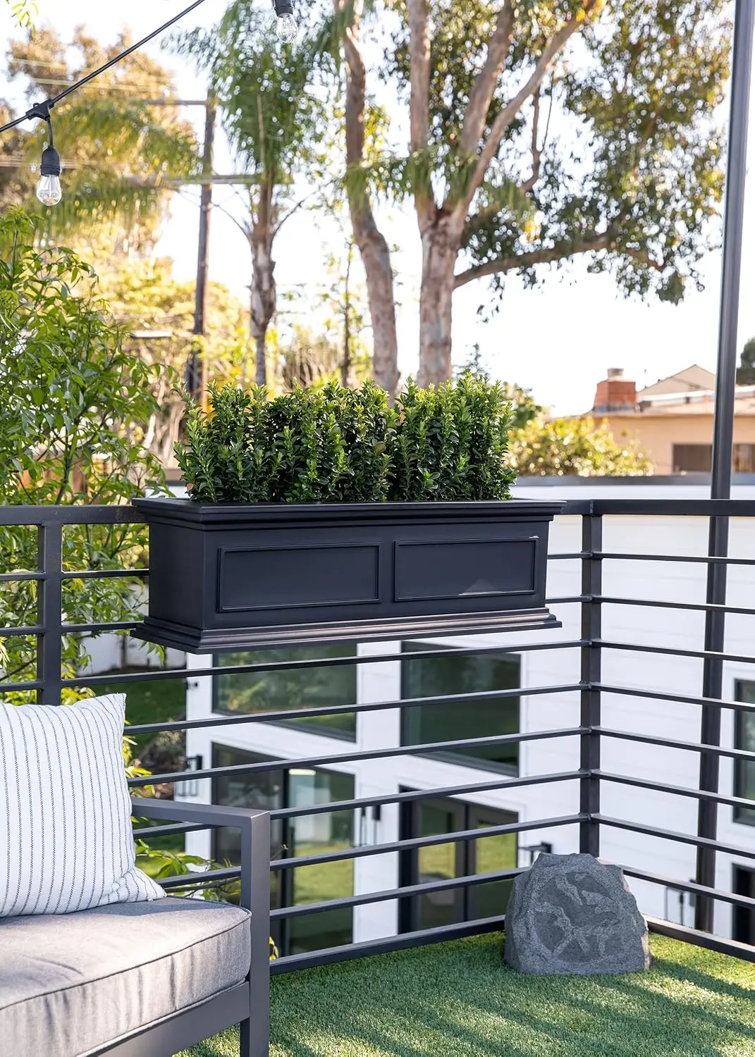Brixton Series Plastic Railing Planter - Rectangular Planter for Outdoor Deck/Balcony | Crack-Resistant with, Customized