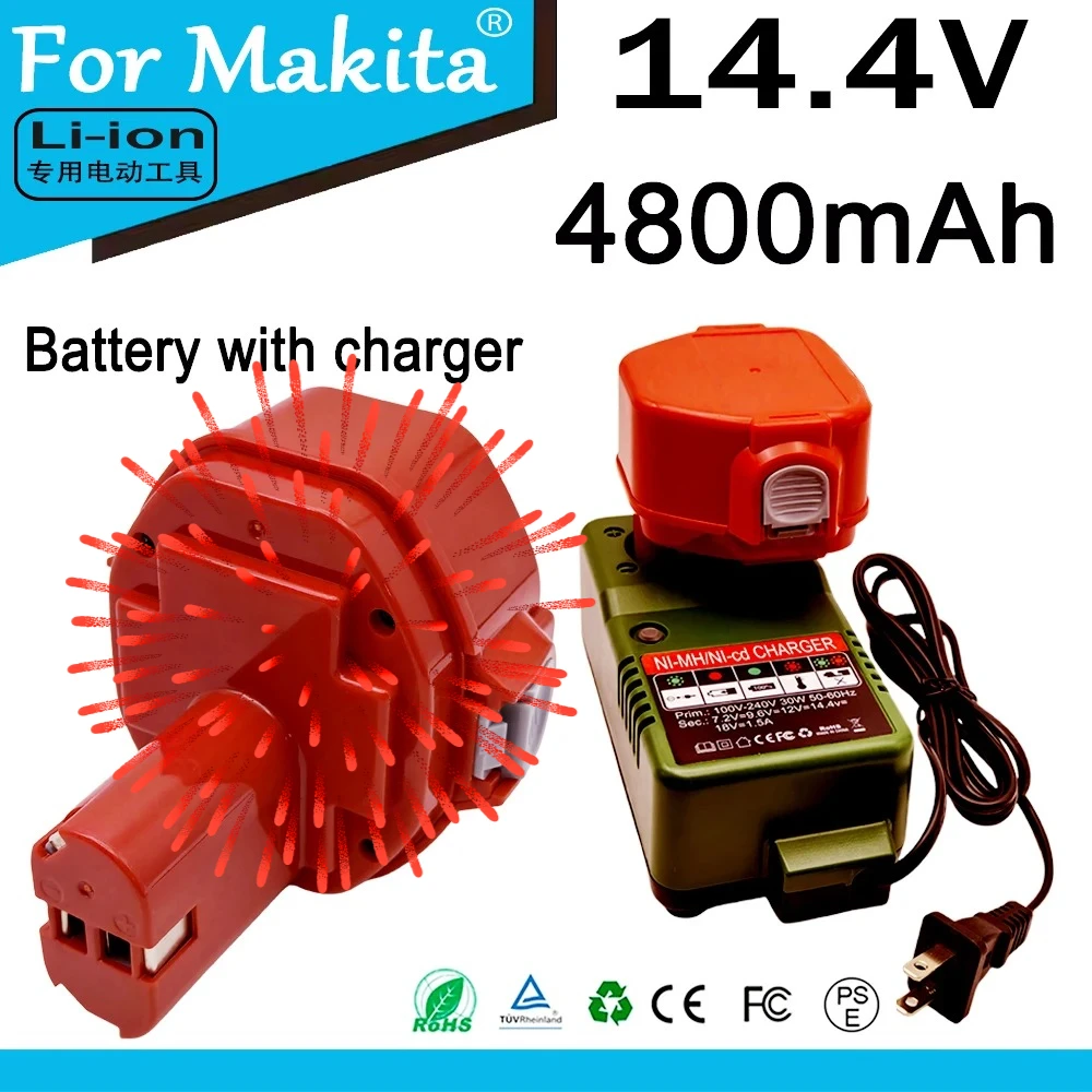 

NiMH battery 14.4V for Makita 4.8Ah PA14 1420 1422 1433 1434 1435 1435F 192600-1 193985-8 192699 193157-5 193158-3 with charger
