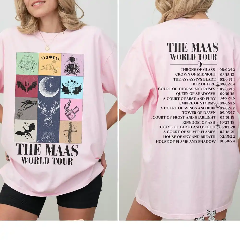 Vintage Retro Sarah J. Maas World Tour Comfort Shirt ACOTAR Throne of Glass TOG Magic Tee Casual Y2K Top Daily Trendy Streetwear