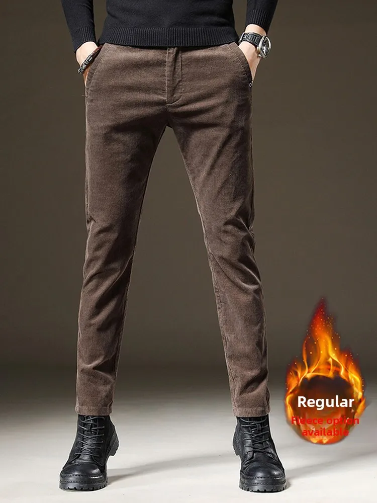 

High-End Corduroy Men's Slim Fit Casual Pants Elastic Strip Velvet Autumn Winter New Sle Thiened Fce Lined Small Foot