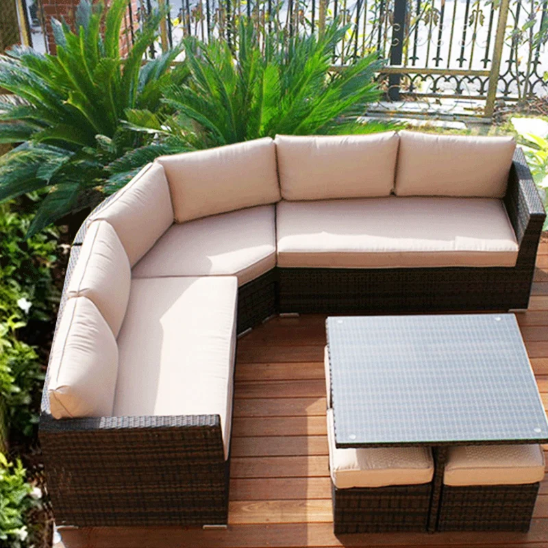 

Уличные садовые диваны для гостиной, комбинированные скандинавские газонные садовые диваны для отеля, вилла, мебель из ротанга, Sofá Do Jardim MHHYSF