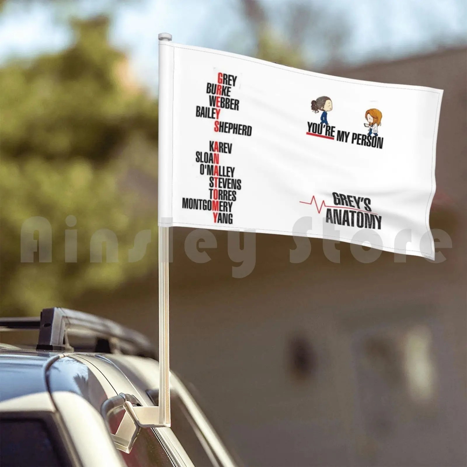 علم السيارة للديكور الخارجي باللون الرمادي، علم السيارة باللون الرمادي S Anatomy Derek Shepherd Meredith Gray Twisted Sisters You Re My Person