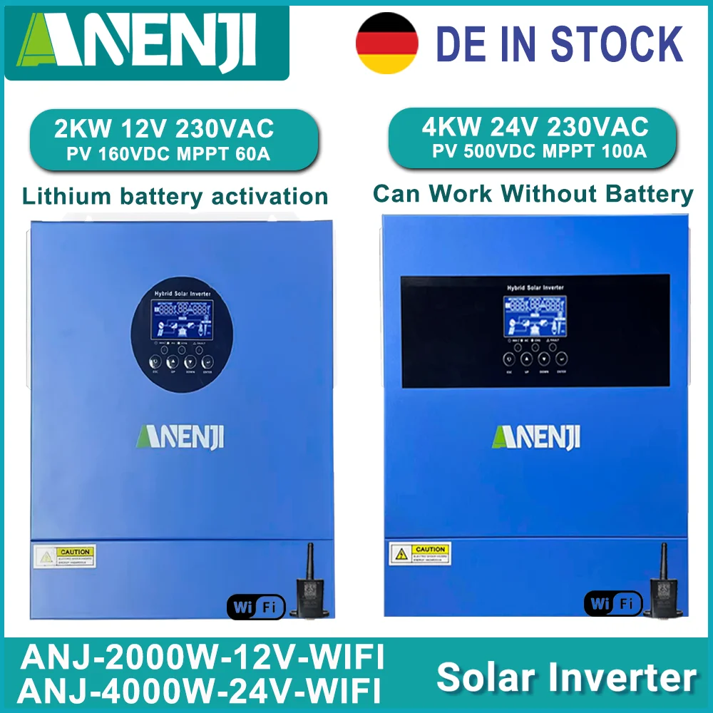 4KW 24V 2KW 12V Hybrid Solar Inverter Off Grid Inverter Pure Sine Wave PV 500VDC MPPT 100A 60A Solar Charge Controller with WiFi