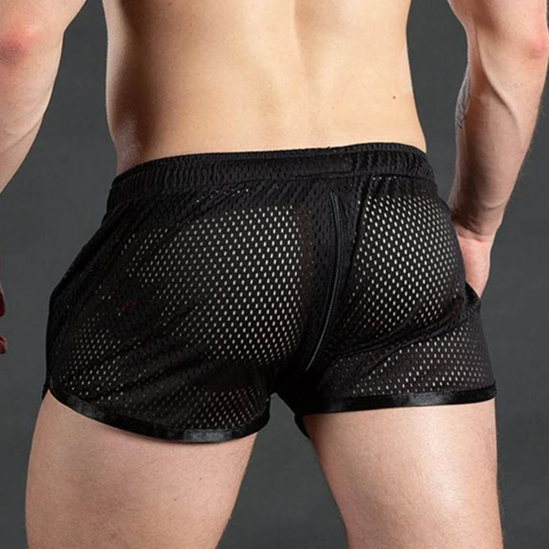 Men Casual Gym Fitness Training Breathable Erotic Hombre Shorts Sexy Mesh Breathable Sports Underwear For Hot Man Beach Trunks