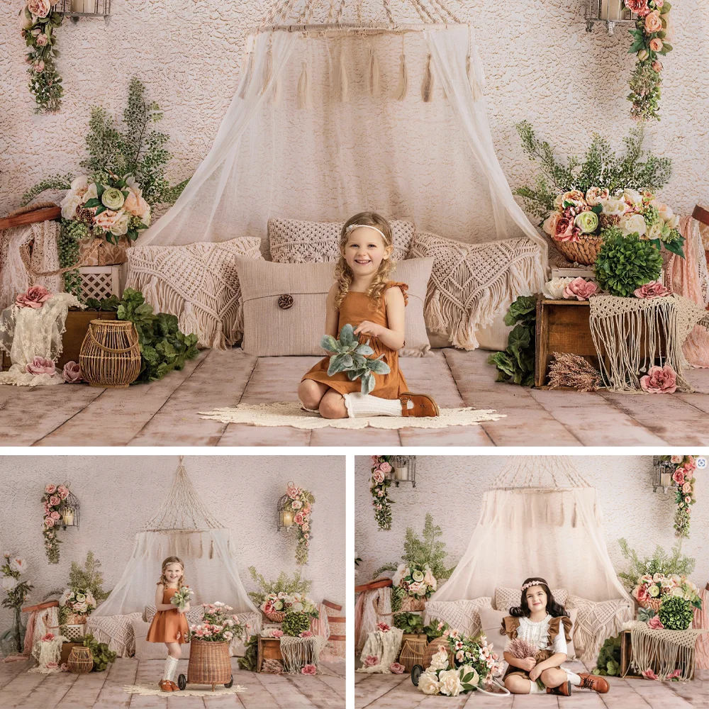 Baby Shower Background Birthday Decoration Greenery Bohemia Country Style Decorat White Cake Smash Portrait Backdrop Photography